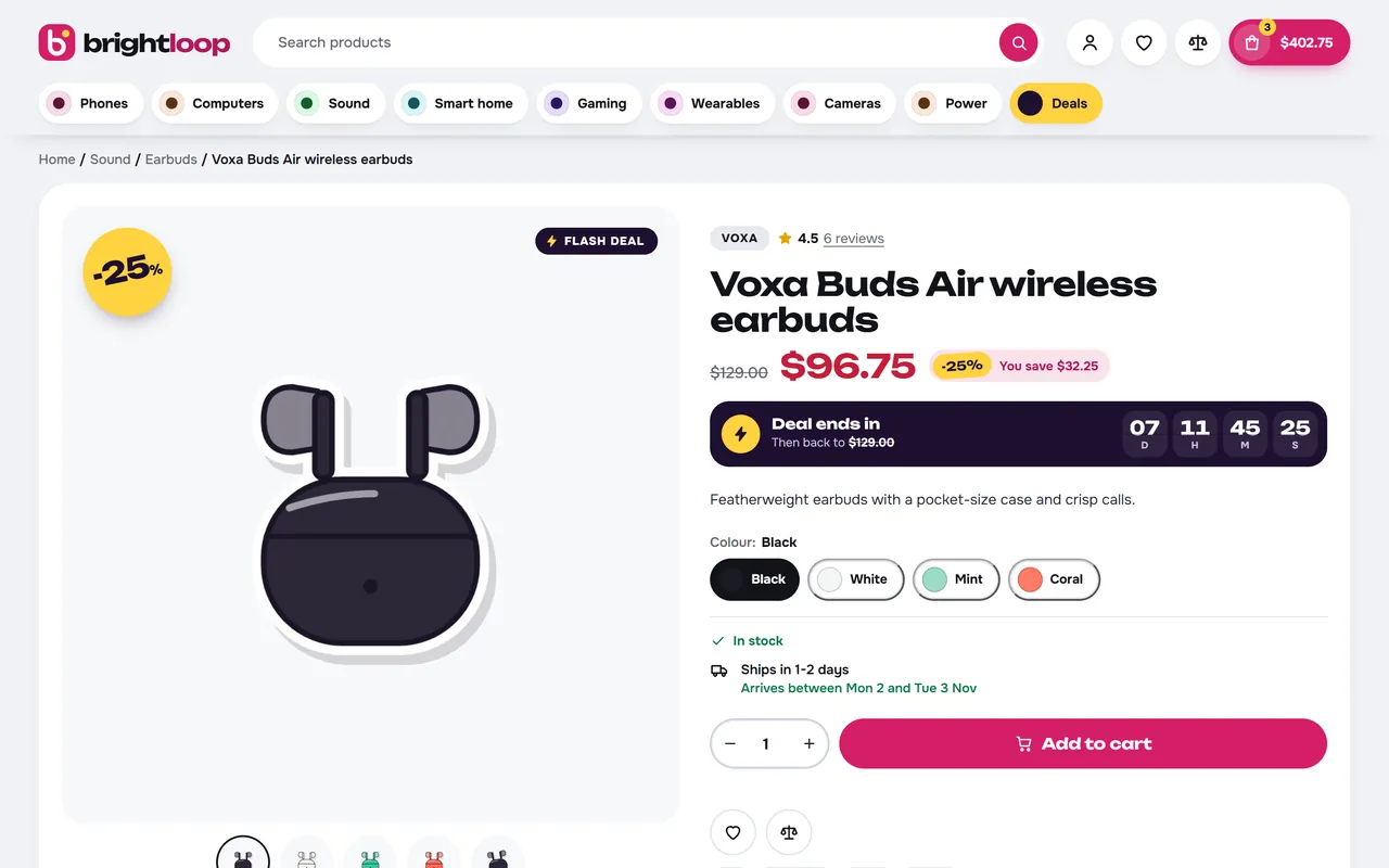 Product page with the campaign strip