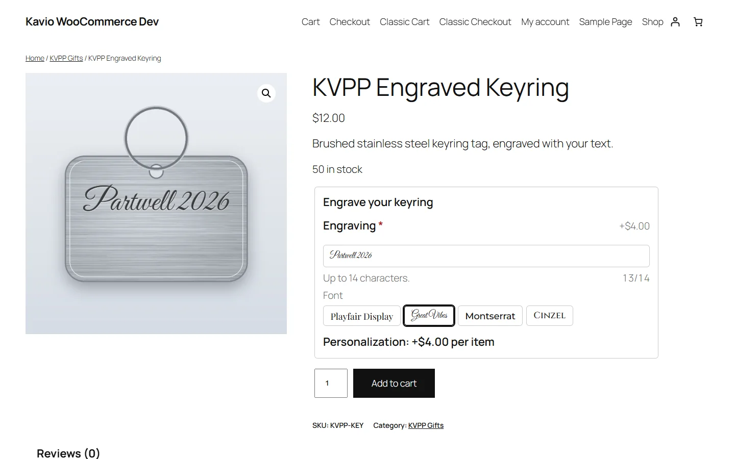 Engraving with a live preview on the product image and a choice of fonts